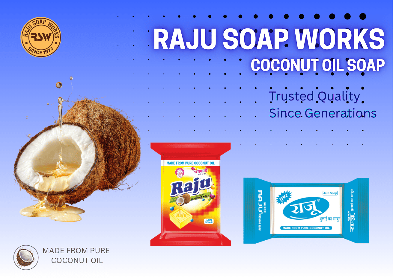 Raju Soap Works coconut oil soap range with fresh laundry